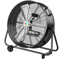 24 Inch Industrial drum Fan, 2-Speed High Velocity Floor Fan, Heavy Duty Metal Air Circulator, 360° Swivel with Caster Handle For Patios, Warehouses, Commercial, Factories and Workshops