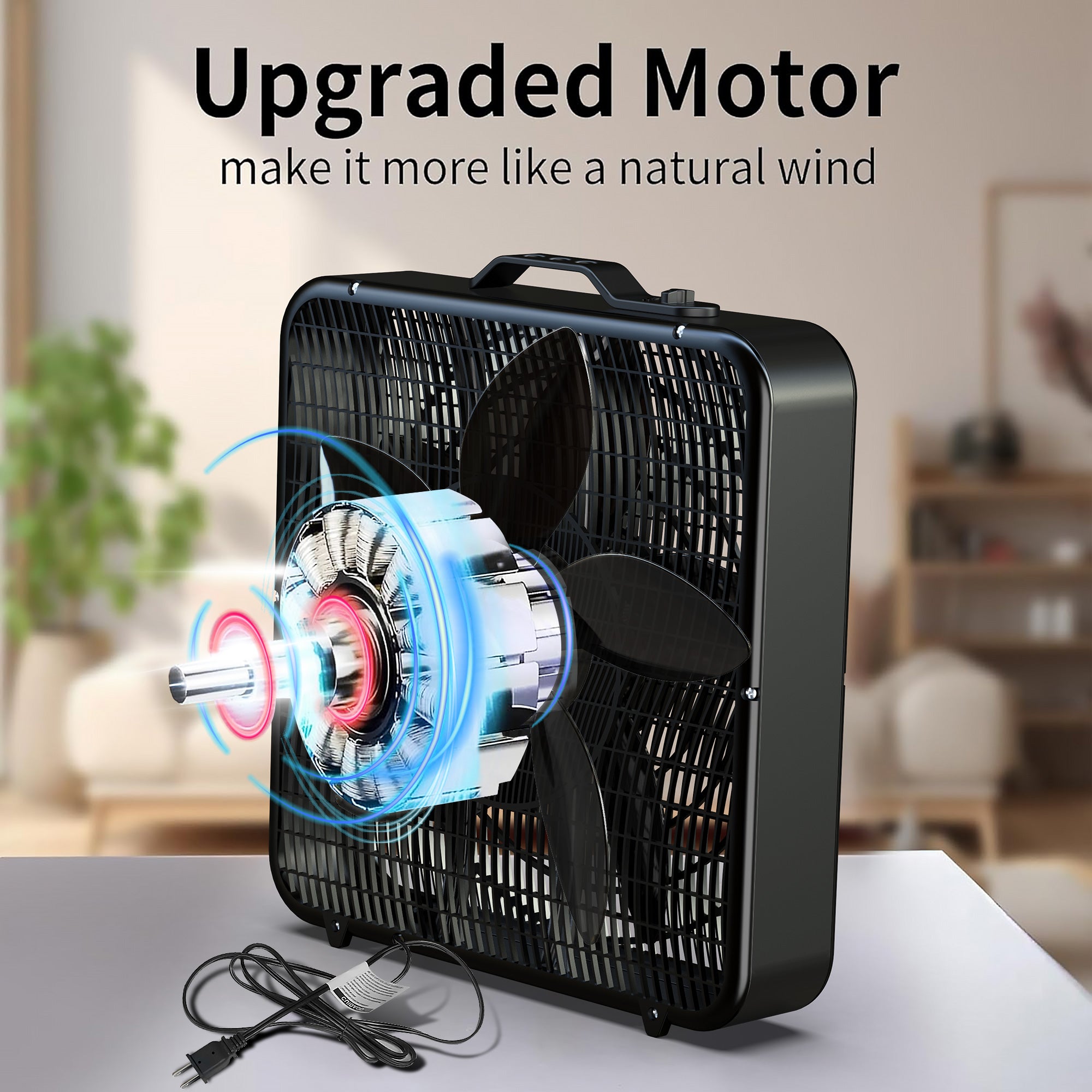 20 Inch Box Fan, Three Speeds Window Table Cooling Fan, Strong Wind, Quiet Operation Work Fan for Home, Bedroom, Office, and Outdoor Travel Box Fan for Full-Force Air Circulation