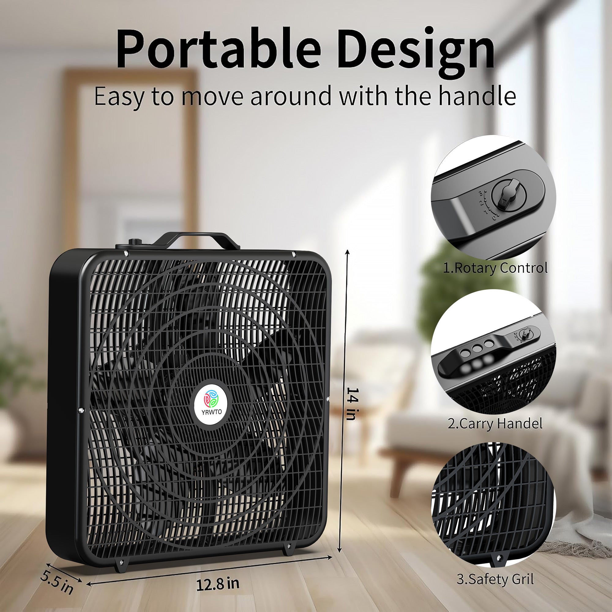 20 Inch Box Fan, Three Speeds Window Table Cooling Fan, Strong Wind, Quiet Operation Work Fan for Home, Bedroom, Office, and Outdoor Travel Box Fan for Full-Force Air Circulation