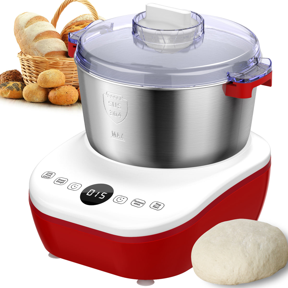 Electric Dough Maker, 5.2 Quarts, 304 Stainless Steel Bowl, Portable Lightweight Electric Kitchen Mixer for Daily Use with Ferment Function for Pizza, Bread, Toast, Pasta, and cookies