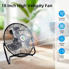 18 Inch Floor Fan, 3 Speed Stainless Steel Industrial Fan, High Velocity Floor Fan with 180° Adjustable Tilt, Portable Quiet Table Fan for Home Bedroom Living Room Office