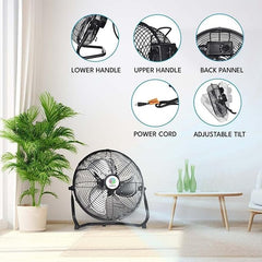 18 Inch Floor Fan, 3 Speed Stainless Steel Industrial Fan, High Velocity Floor Fan with 180° Adjustable Tilt, Portable Quiet Table Fan for Home Bedroom Living Room Office