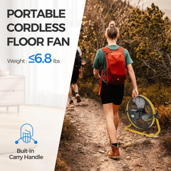 Rechargeable Battery Powered Fan, 14" Battery Operated Floor Fan, Cordless High Velocity Fan, Portable Metal Blade 360 Degree Manual Tilt Fan for Indoor Outdoor Camping Travel Patio Tent