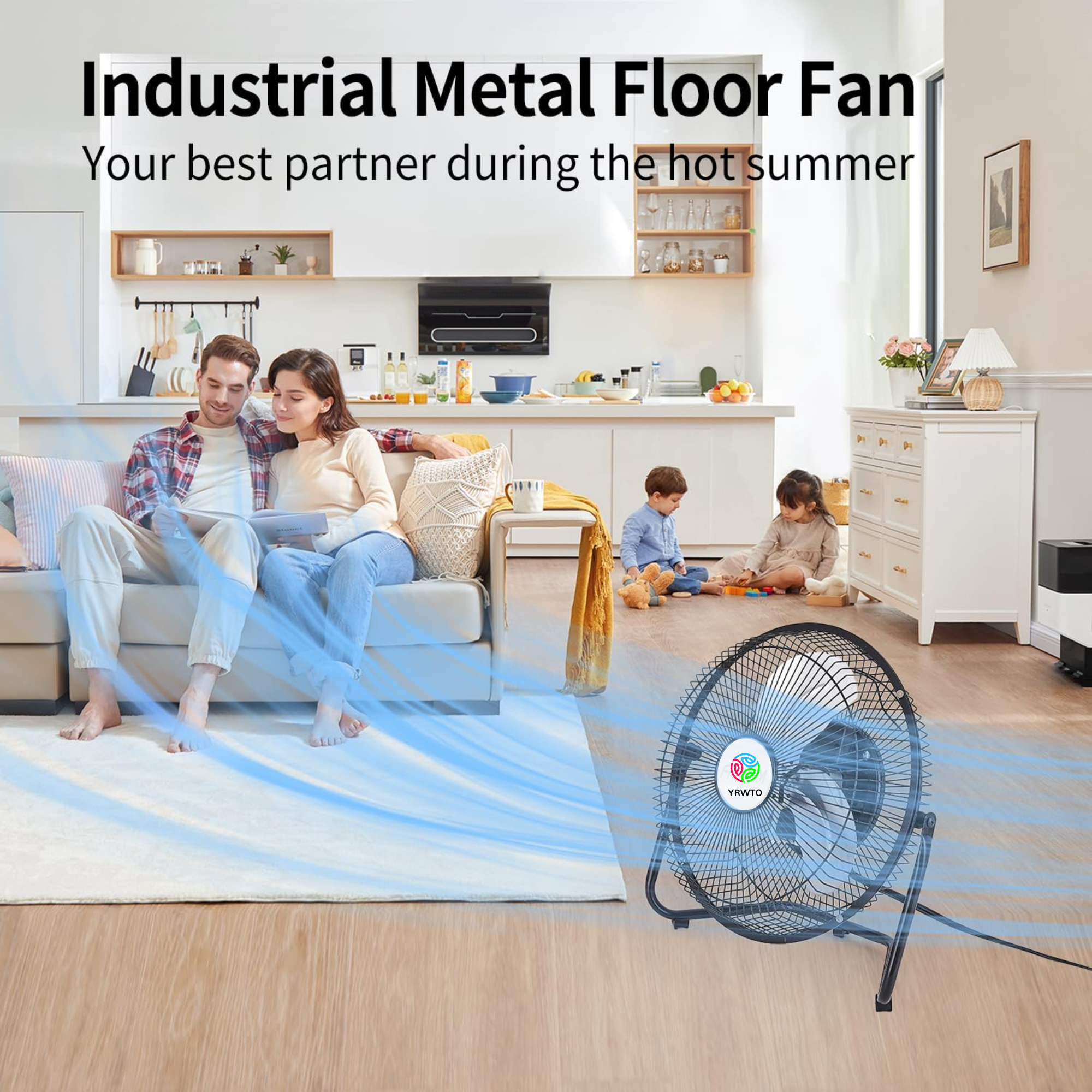 9 Inch Floor Fan, 3 Speed Stainless Steel Industrial Fan, High Velocity Floor Fan with 180° Adjustable Tilt, Portable Quiet Table Fan for Home Bedroom Living Room Office