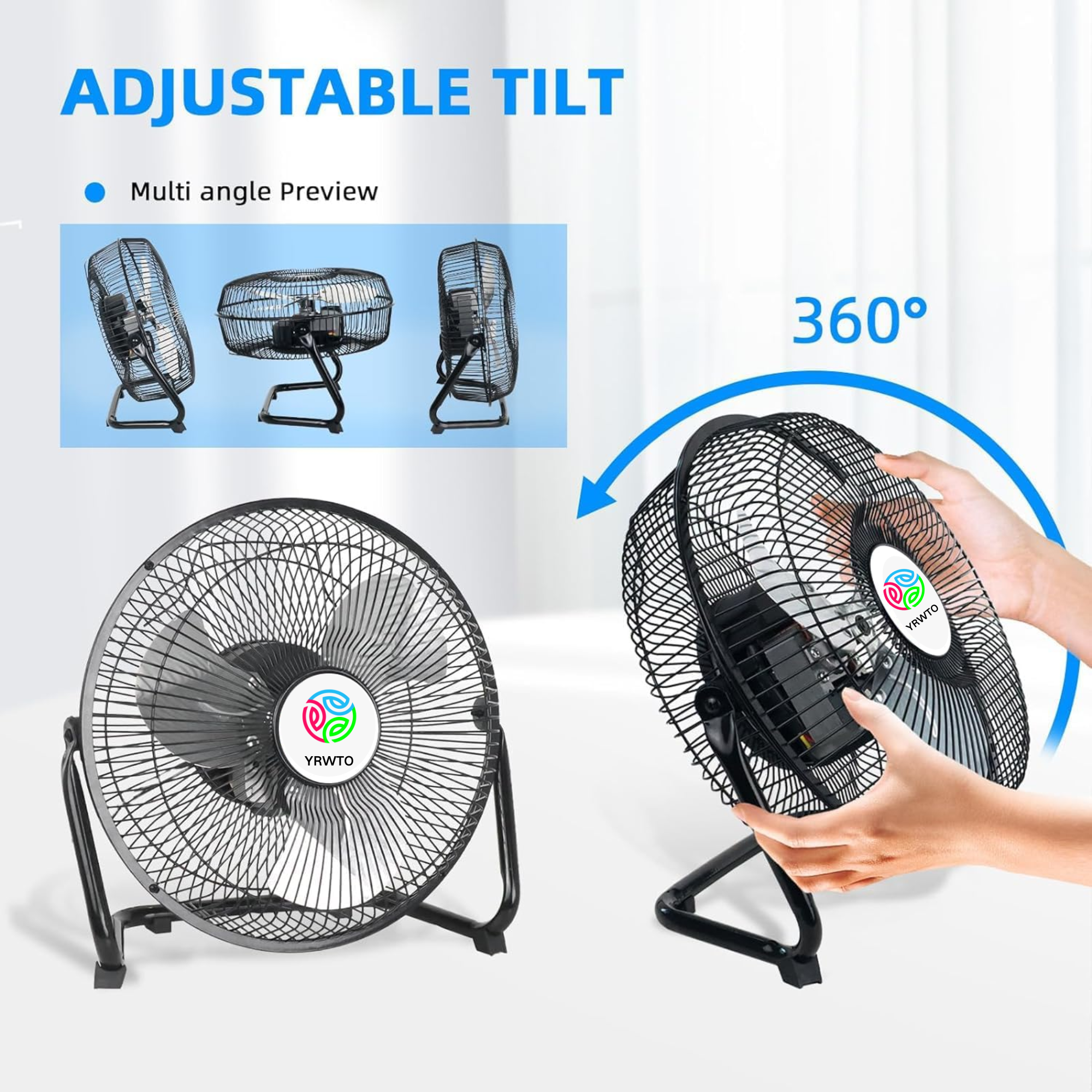 9 Inch Floor Fan, 3 Speed Stainless Steel Industrial Fan, High Velocity Floor Fan with 180° Adjustable Tilt, Portable Quiet Table Fan for Home Bedroom Living Room Office