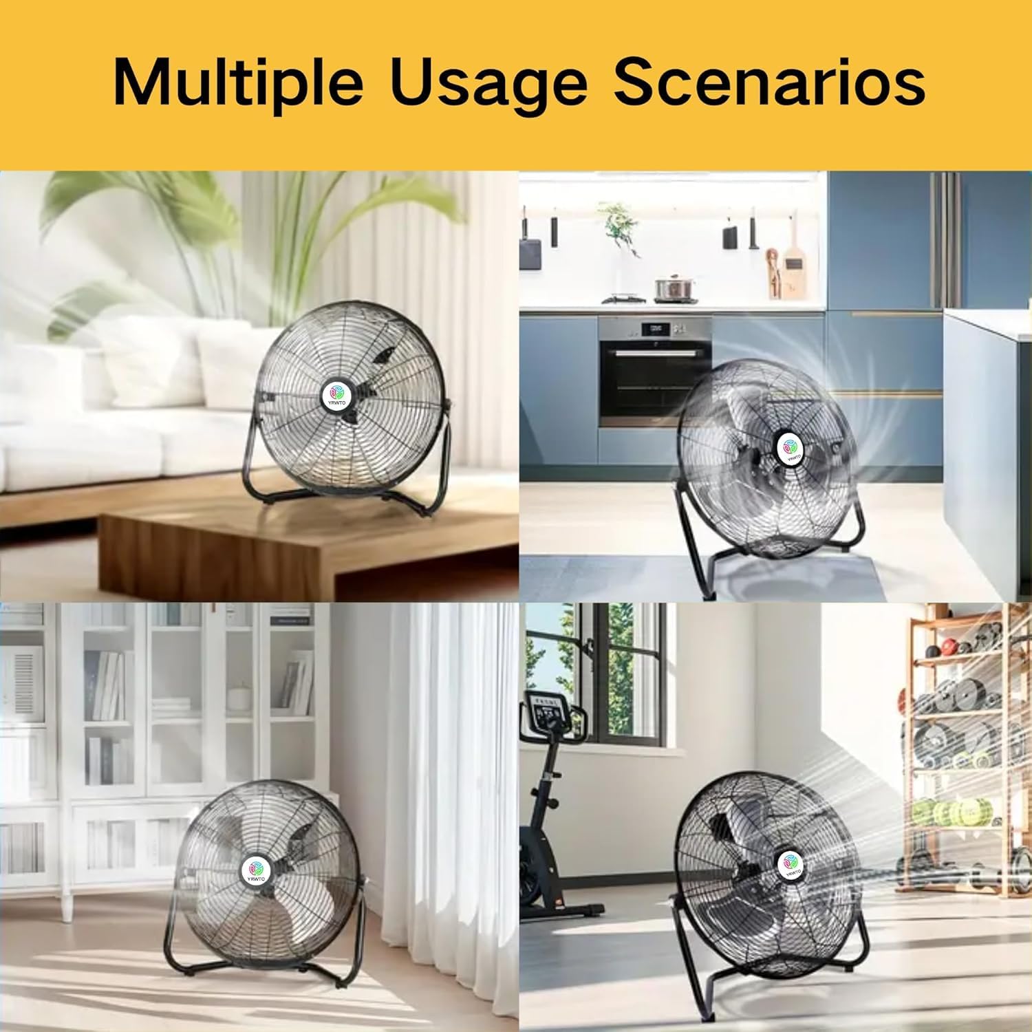 Floor Fan, 14 inch Portable Metal Fan, 3-Speed High Velocity Floor Fan, 180 Degree Adjustable Tilt Stainless Steel Industrial Fan, Portable Quiet Fan for Home, Office, Bedroom, Living Room