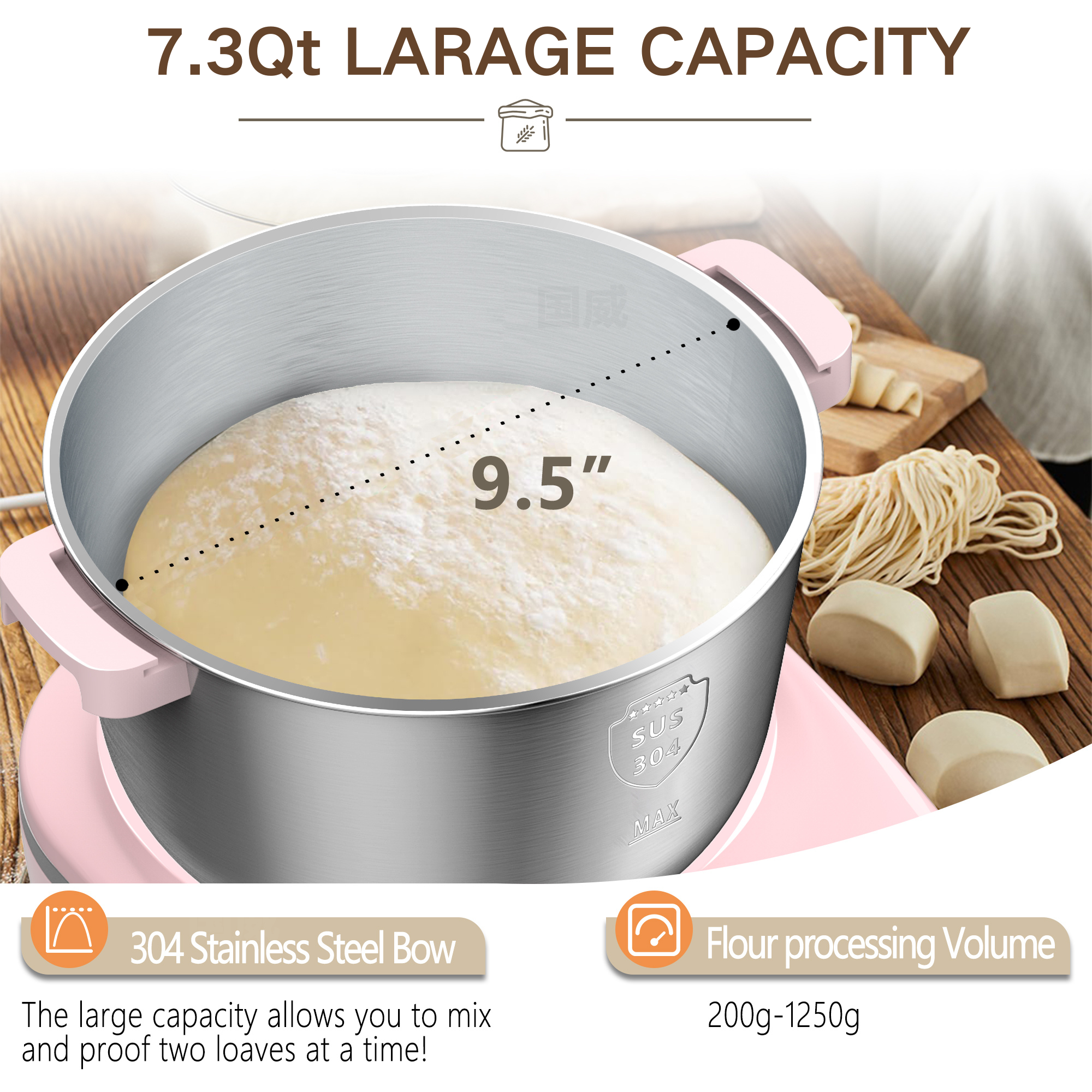 Electric Dough Mixer with Ferment Function, 7L(7.3QT) Dough Maker Machine with 304 Stainless Steel Bowl, Microcomputer Timing, Household Flour Kneading Machine for Pizza Bread