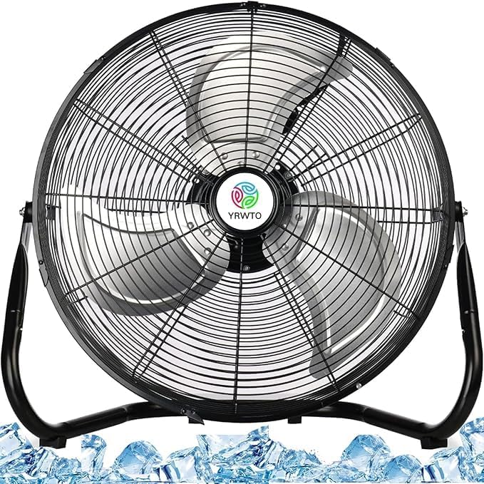 Floor Fan, 20 inch Portable Metal Fan, 3-Speed High Velocity Floor Fan, 180 Degree Adjustable Tilt Stainless Steel Industrial Fan, Portable Quiet Fan for Home, Office, Bedroom, Living Room